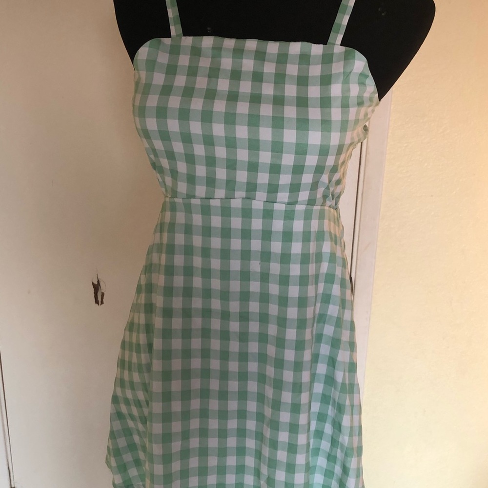 Green Gingham Dress with Ruffle Hem